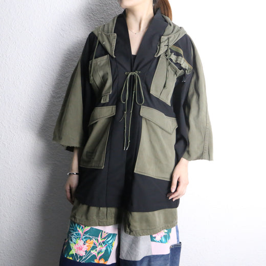 "Re:make" military kimono hood jacket