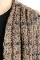 check shaggy wool knit coat