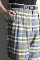 madras check two-tuck wide slacks