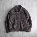 dark brown drawcord leather blouson