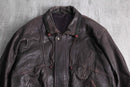 dark brown drawcord leather blouson