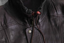 dark brown drawcord leather blouson