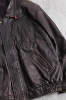 dark brown drawcord leather blouson