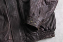 dark brown drawcord leather blouson