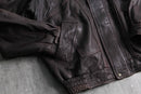 dark brown drawcord leather blouson