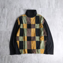 “SAXONY” leather patchwork turtle neck knit tops