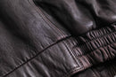 dark brown drawcord leather blouson