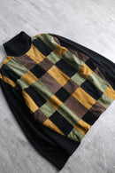 “SAXONY” leather patchwork turtle neck knit tops
