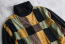 “SAXONY” leather patchwork turtle neck knit tops