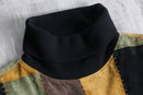 “SAXONY” leather patchwork turtle neck knit tops