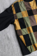 “SAXONY” leather patchwork turtle neck knit tops