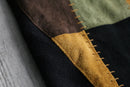 “SAXONY” leather patchwork turtle neck knit tops