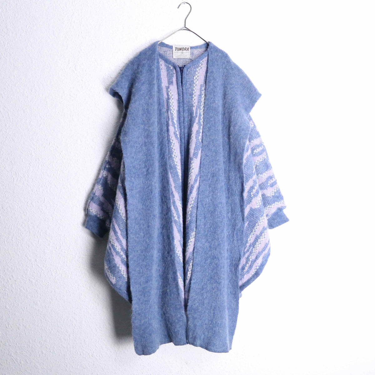 80's “TUNDRA” patterned muffler docking knit poncho