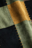 “SAXONY” leather patchwork turtle neck knit tops