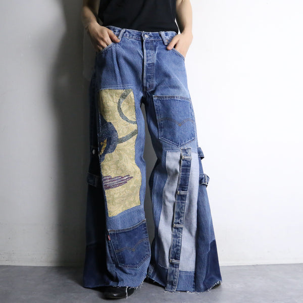 “Re:make” patchwork design flare denim pants