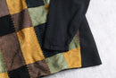 “SAXONY” leather patchwork turtle neck knit tops