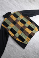 “SAXONY” leather patchwork turtle neck knit tops