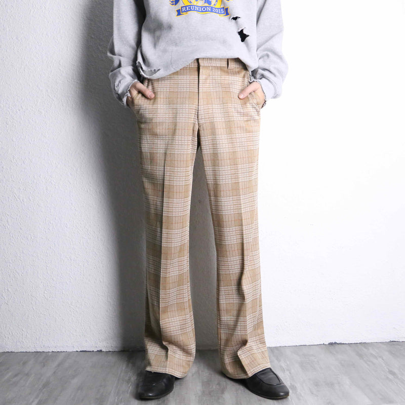70's classic check no-tuck flare slacks