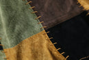 “SAXONY” leather patchwork turtle neck knit tops
