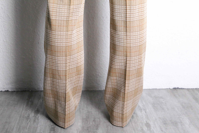 70's classic check no-tuck flare slacks