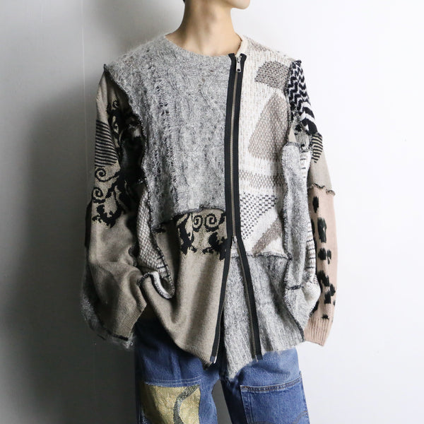 "Re:make" gray double zip design knit