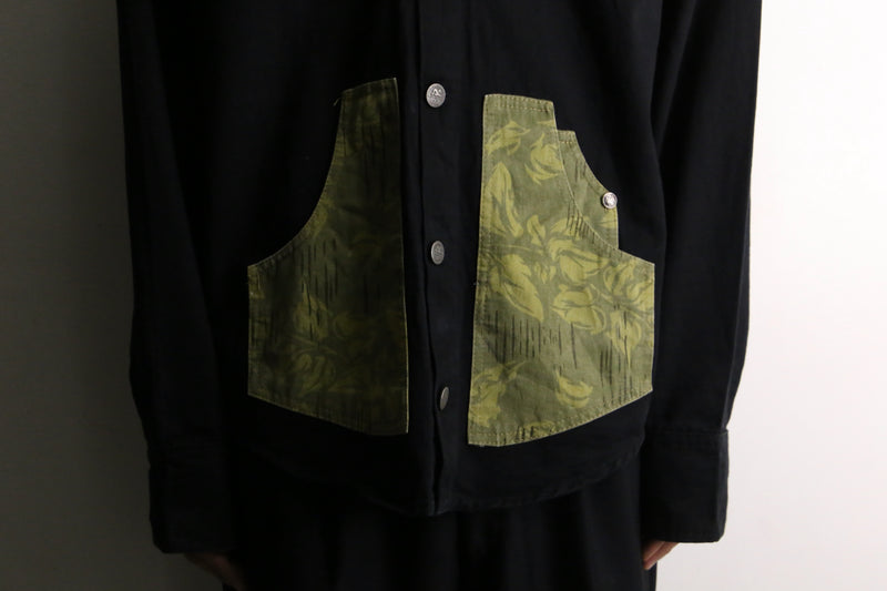 black×yellow green button design hoodie jacket