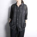 striped botanical sheer shirt