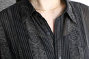 striped botanical sheer shirt