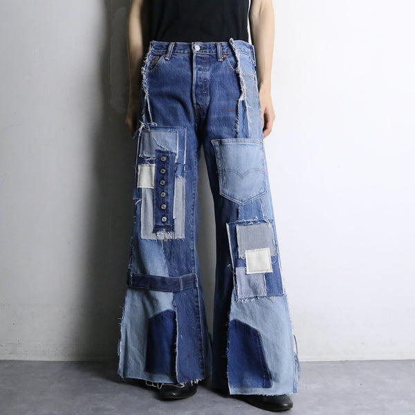 “Re:make” patchwork design super flare denim pants