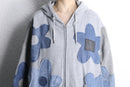 "Re:make" flower patchwork zip hoodie