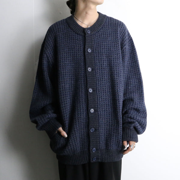 navy woven pattern loose knit jacket