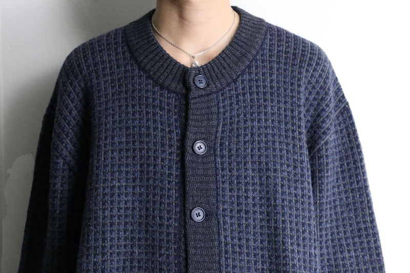 navy woven pattern loose knit jacket