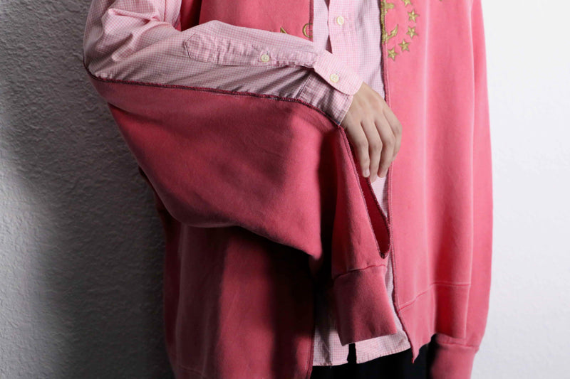 "Re:make" asymmetry sweat docking pink shirt