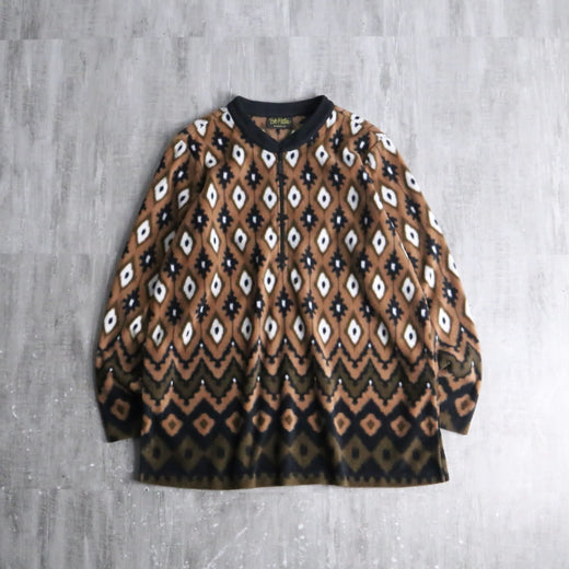 “Bob Mackie” geometric fleece half zip pullover