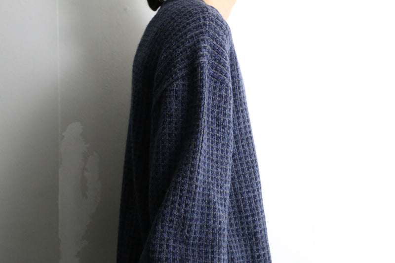 navy woven pattern loose knit jacket