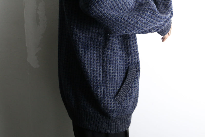 navy woven pattern loose knit jacket