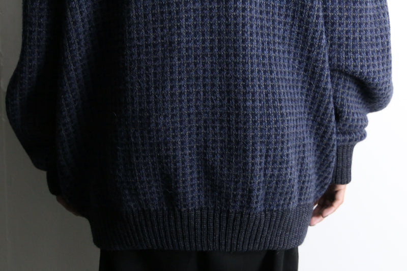 navy woven pattern loose knit jacket