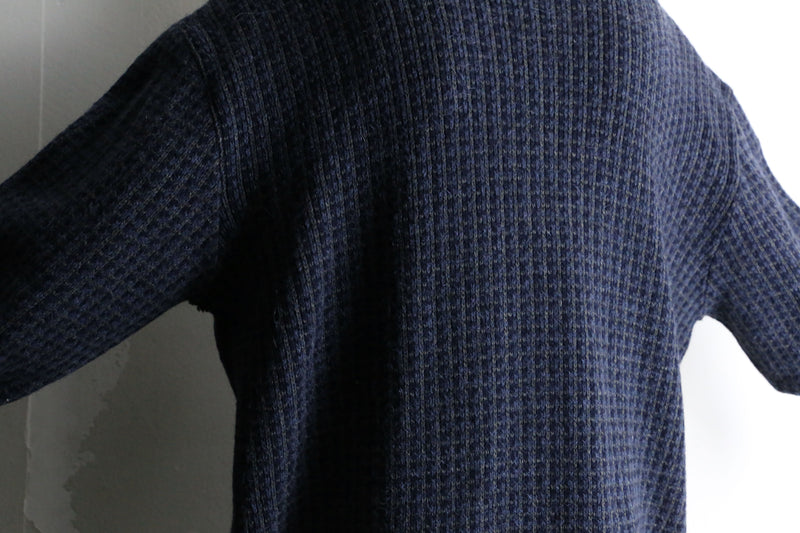 navy woven pattern loose knit jacket