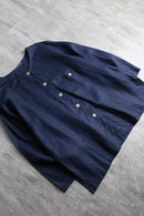 dark navy no-collar linen shirt