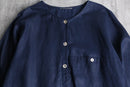 dark navy no-collar linen shirt