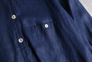 dark navy no-collar linen shirt