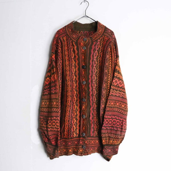 ethnic pattern loose knit cardigan