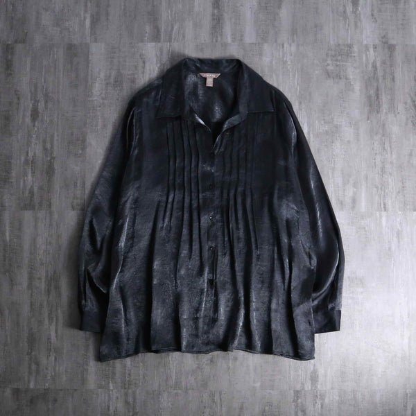 2000s White Stag pleats open collar satin shirt