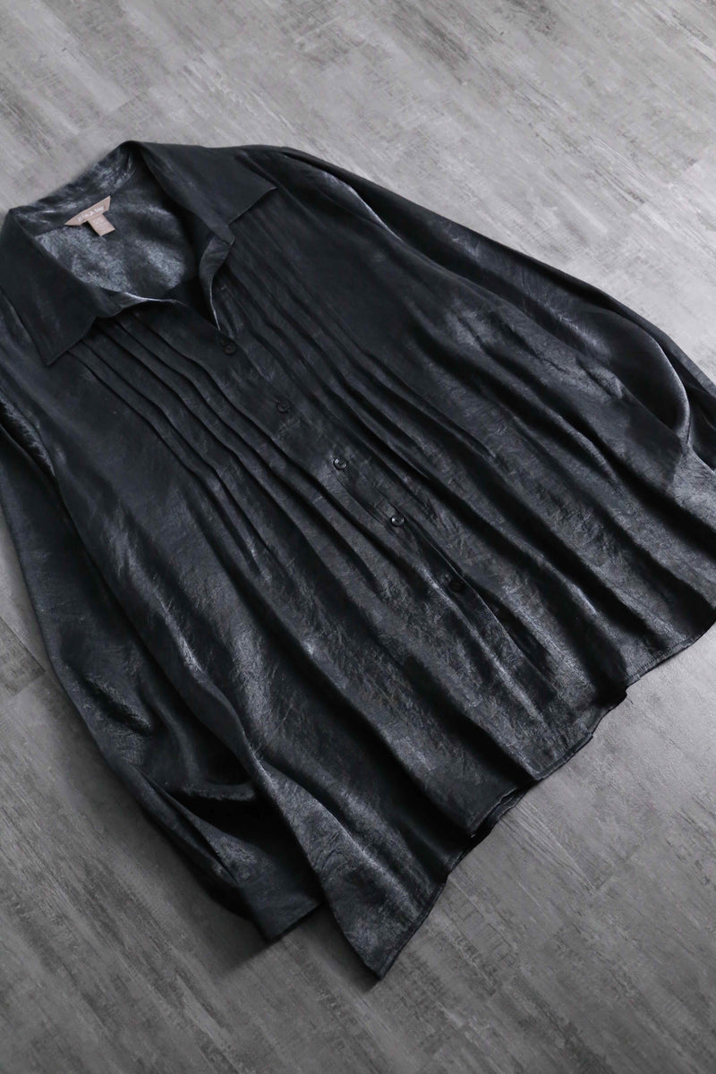 2000s White Stag pleats open collar satin shirt