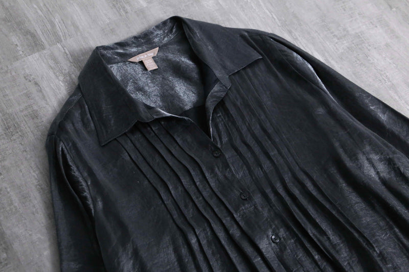 2000s White Stag pleats open collar satin shirt