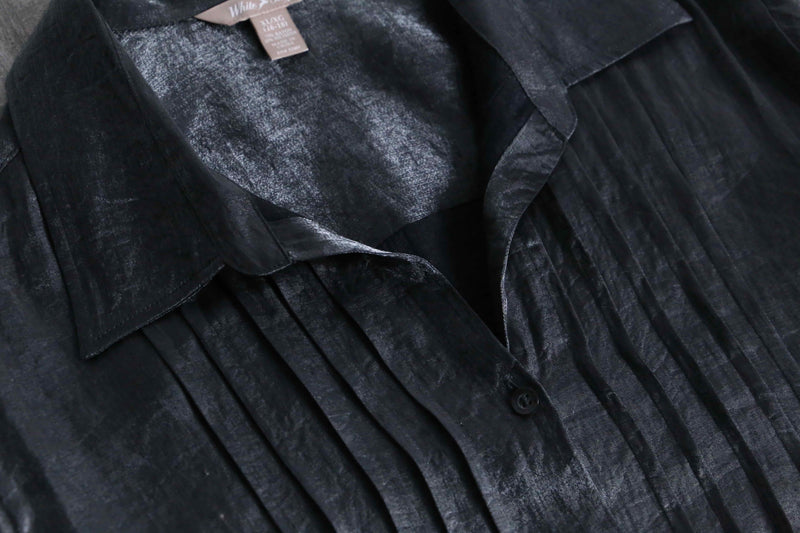 2000s White Stag pleats open collar satin shirt