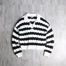 monochrome stripe open collar knit