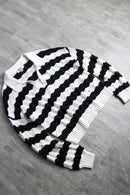 monochrome stripe open collar knit