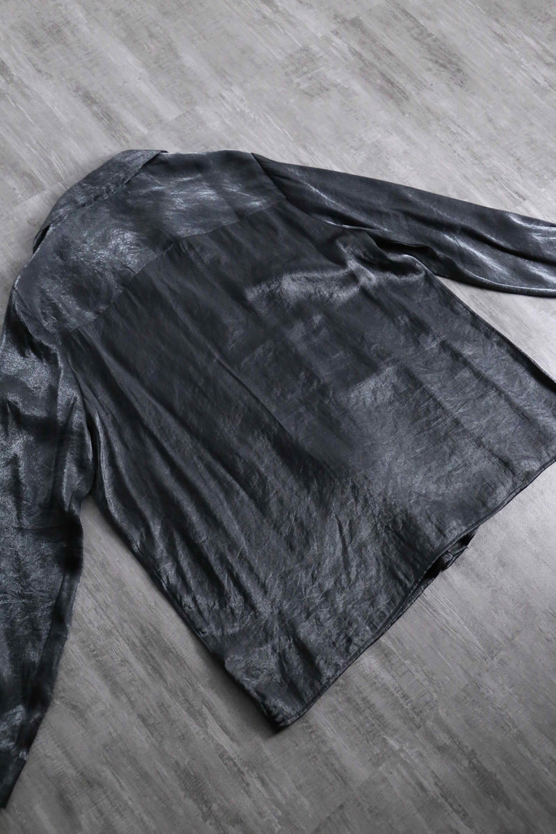 2000s White Stag pleats open collar satin shirt