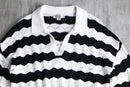 monochrome stripe open collar knit